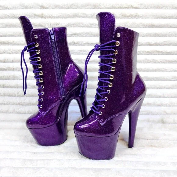 NIB Adore 1020GP Purple Glitter Patent 7" High Heel Platform Ankle Boots - Picture 9 of 12